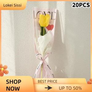 Lokei 20pcs รักโปร่งใสกุหลาบบรรจุภัณฑ์ถุงดอกไม้ช่อพลาสติกช่อเดียวห่อกระดาษหนึ่งตรงถุงดอกไม้บรรจุภัณฑ์