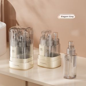【Ready Stock】Travel bottle vacuum press portable 4 in 1 storage bottle light luxury transparent spray bottle lotion bottle set