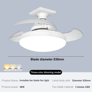 Jiditech Invisible Blade Fan E27 Ceiling Light Fan 3 Blades 48W Ceiling Fan With Light Remote Control