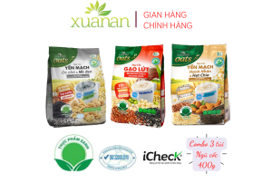 Combo 3 túi: Ngũ Cốc Óc Chó Mè Đen+Gạo Lức No Sugar+Yến Mạch Hạnh Nhân[ít đường 400gr](Tặng Kèm 2 Túi Yến Mạch 150G)