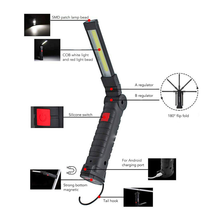 Led Activity Light Rechargeable LED Work Light 2 Pack with Magnetic Base Portable Foldable ...