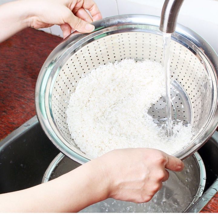 Stainless Steel Mesh Strainer Fast Draining Rice Colander Drainer handle self draining Rice