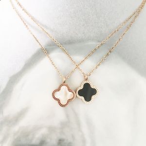 Classic 18K Rose Gold Double-Sided Four-Leaf Clover Necklace Alloy Pendant Clavicle Chain for Women Girls