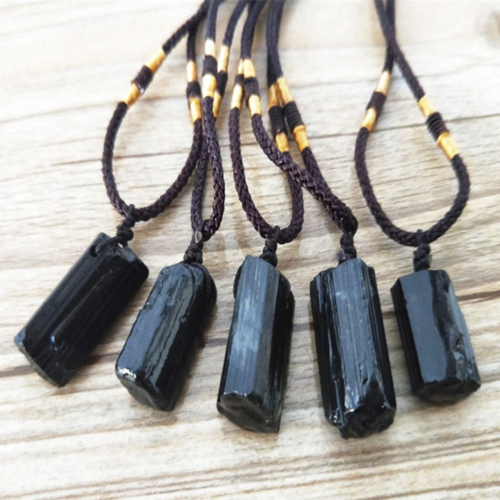 1PCS Natural Black Tourmaline Pendant Necklace Crystal Rough Stone