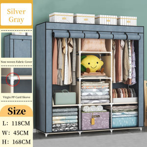Large Capacity Portable Fabric Wardrobe Dustproof Clothes Storage Cabinet with Non-Woven Cover Freestanding Closet Organizer for Bedroom Apartment & Small Space