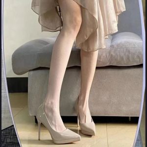 Free Shipping Ultra-Thin Heel WomenS Shoes Korean Style Patent Leather Flats Black Work Shoes New Fashion Spring/Autumn High Heels Pointed Toe Waterproof Platform