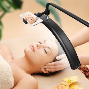 FOSOTO FT-Y8II Fashion Led Lash Ring Light Half-Moon Light Tattoo Beauty Salon Photography Eyelash LED Floor Light with Stand for Lashes Extension Eyebrows Salon Facial 45w Tattoo Light Dimmable Bi-Colors with Phone Clip