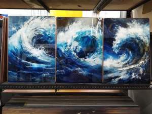 Himalaya Painting SET3pcs PlaceAbstract Design Fiber Glass with Aluminum Frame Waterproof Sintraboard Decorative Wall No Light