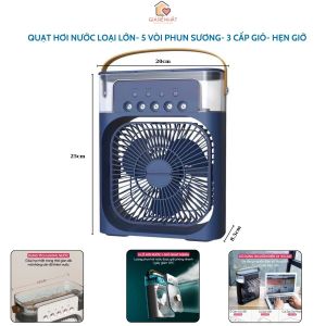 Quạt Điện Điều Hoà Hơi Nước 600ml Công Suất 500W 3 Nấc Điều Chỉnh Gió 5 Lỗ Phun Sương Điều Khiển Đèn Led