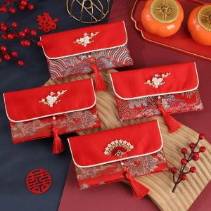FlickS 2026红包封红包袋 2026 red packet 马年红包 Brocade Cloth Tassel Brocade Red Envelope New Year Blessing Words Spring Festival New Year Money Bag Traditional 2025 Money Pocket Chinese Wedding
