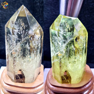 Collectors Grade Rainbow Rising Sun Citrine Display with Wooden Base