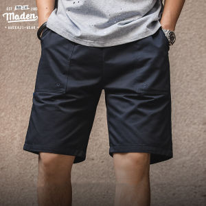 Maden brand 2025 summer new men young gentleman dad home Japanese retro straight big pocket five-point pants casual drawstring elastic waist shorts