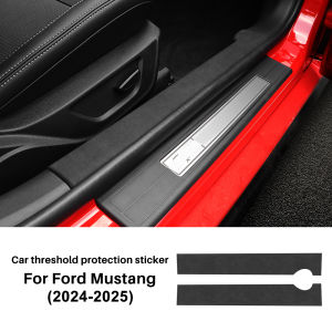 For Ford Mustang 2024 2025 Car Door Sill Sticker Anti-Scratch Suede leather Carbon Fiber Pattern Protector Stickers Accessories