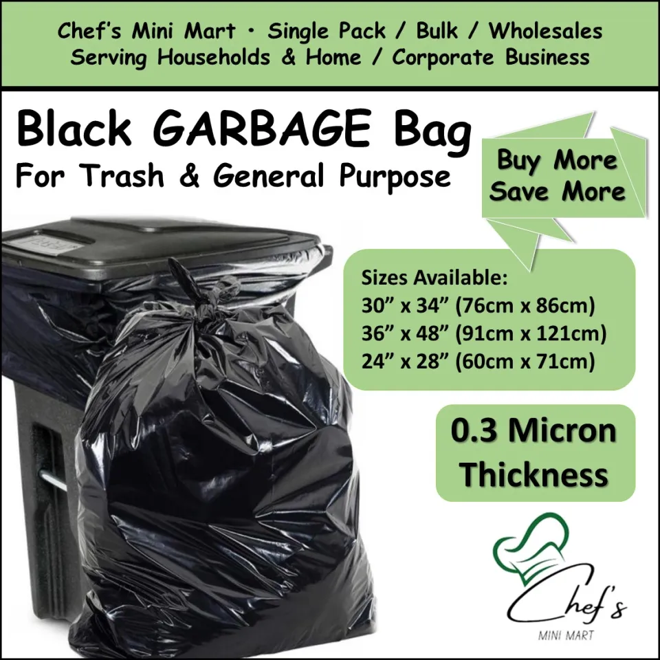 Black Garbage Trash Bags Rubbish Bin Plastic Big Heavy Duty