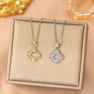 Fashion necklace pendant - Luxury and exclusive small-scale collar chain accessory  【钛钢】爆款轻奢铜镶锆四叶草项链女不掉色时尚百搭高级感锁骨链