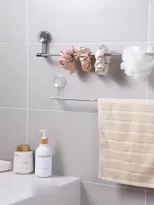 ราวติดผนัง ราวตากผ้าเช็ดตัว ราวแขวนผ้าในห้องน้ำ ไม่ต้องเจาะรู ที่แขวนผ้าขนหนู สีโปร่งใส ไม่เป็นสนิม