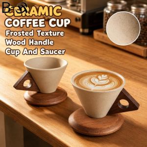 Ceramic Coffee Cup Set Vintage Rustic Pottery Mug Heat Resistant Glazed Tableware Home Cafe