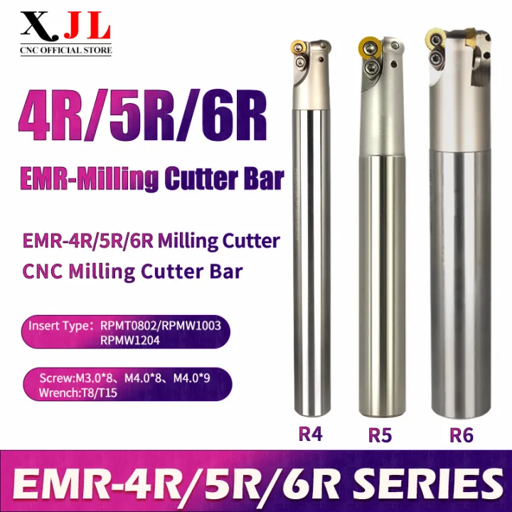 XJL R4/R5/R6 EMR Milling Cutter Bar Round Nose Ball CNC End Mill Holder ...