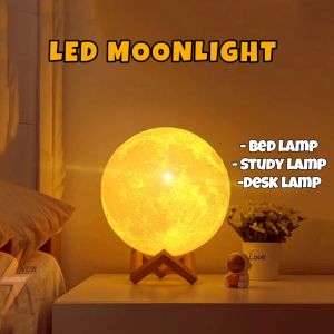 LED Lampu Tidur 3D Printed Moon Night Light Lamp 8cm 10 cm - Table Rechargeable Lamp aestetic