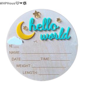 WP💓💛💖 Wooden Hello World Newborn Sign Cute Birth Announcement Board Baby Announcement