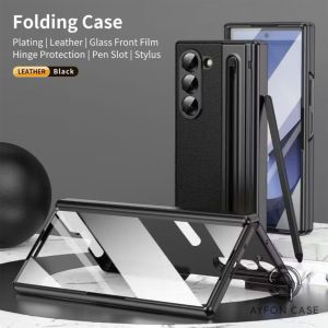CASE CASING FOR SAMSUNG GALAXY Z FOLD 4 Z FOLD 5 Z FOLD 6 Z FOLD 7 FOLDING MAGNETIC LEATHER CASE WITH PEN HARDCASE AYFONE CASE - AF-245