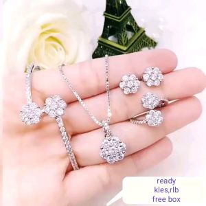 Set Perhiasan Permata Silver Cantik & Mewah Tidak Mudah Luntur & Hitam