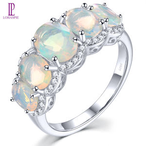 Lohaspie Jewelry Genuine 2.2 Carats Solid Sterling Silver 925 Ring Original Natural Opal Citrine Peridot Ring 925 Silver Ring Women original Opal Birthstone Ring For Women Jewelry