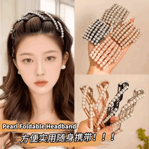 Retractable Headband Korean Fashion Pearl Foldable Hairband Invisible Tooth Anti Slip Face Wash Headband