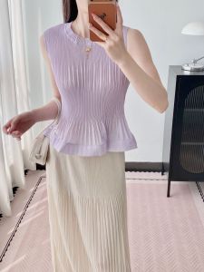 KESHAGYI 2026 Miyake Pleated Top Womens Summer New Style Ruffled Sleeveless Vest Womens Clothing