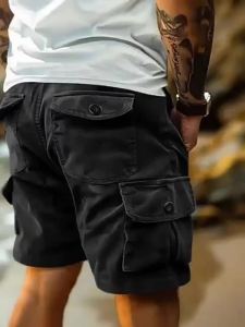 Mens Casual And Cargo Shorts Summer Corduroy Loose Elastic Waist Multi-Pocket Leisure Pants Embroidery Male Trousers HWY66892026
