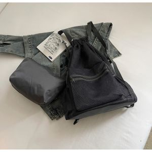 COSE Hollow Drawstring Backpack Portable Korean Style Nylon Backpack Casual Large Capacity Mesh Beach Bag Women