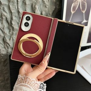 For Samsung Galaxy Z Fold 8 Ultra Case PU Leather Hinge With Ring Stand Protective Back Cover Case For Z Fold 8 7 Shell
