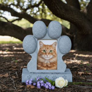 OUTOPEN Paw Print Design Pet Headstone Durable Photo Frame Dog Tombstone Pet Cemetery Resin Pet Memorial Stone Cemetery