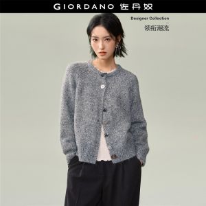 GIORDANO Women Cardigans Silver Thread Cardigans Crewneck Novelty Buttons Fashionable Casual Relaxed Cardigans 18356917