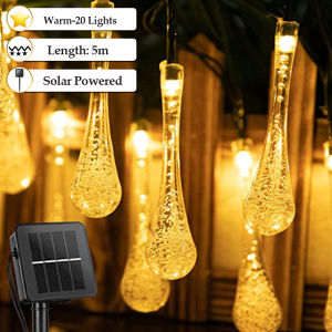 water droplet solar string lights Outdoor Solar String Lights 16 Feet 20 Led / 21 Feet 30 Led / 23 Feet 50 Led Solar Powered Lights with 2 Modes Waterproof Fairy Crystal Lights for Patio Garden Yard Tree Wedding Party Decor (Warm White / colorful)