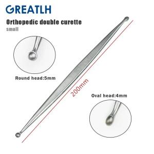 1pcs Orthopedic Stainless Steel Bone Curette Double End Oval and Round Veterinary Orthopedic Surgery Instruments 20cm Long pet