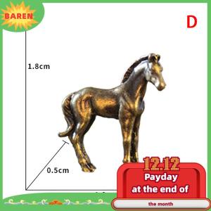 BAREN Antique Brass Solid Long Tail Horse Figurines Miniatures Feng Shui Ornaments Copper Zodiac Animal Mini Desktop Decoration Crafts