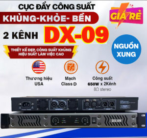 Cục Đẩy Công Suất DX-09/ 2 Kênh Nguồn Xung Công Suất 650W /1 Kênh Âm Thanh Mạnh MẽLọc Âm  Tiếng To Sáng Sạch
