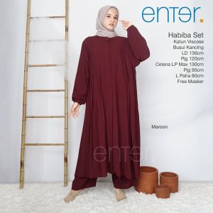 SETELAN KULOT JUMBO LD 140 XXXXL HABIBA BAHAN KATUN VISCOSE MOTIF POLOS PREMIUM BY ENTER ONESET WANITA RESTOK - AZANISA
