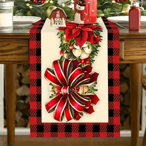 CHICNOOK Reindeer Christmas Table Runner Tabletop Decoration Santa Snowman Poinsettia Table Runner Holiday Decor Vintage Xmas Table Flag Christmas