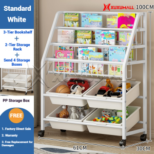 XUXU Multi-layer Storage Rack With Wheels Iron Frame Movable Send Plastic Storage Boxs Toy Storage Bookshelf Eco-friendly Materials Household Shelf