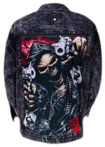 FZL W  Jaket jeans pria wanita sandwash  gambar digital print tempel belakang distro BANDUNG size L & XL