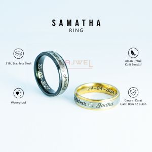 Cincin Titanium Custom Nama Ukiran Luar dan Dalam Cincin Permata Dual Tone Anti Karat Samatha Ring