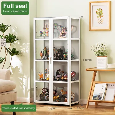 Double Door Display Cabinet Three Sided Transparent Multi-Layer Large Capacity Removable Shelves Strong Load Bearing Capacity