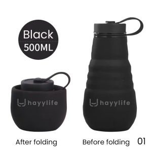 Hayylife botol minum olahraga- Botol minum silikon lipat outdoor botol minum sepeda gunung botol minum olahraga saat bepergian yang dapat dilipat HL-AAB894