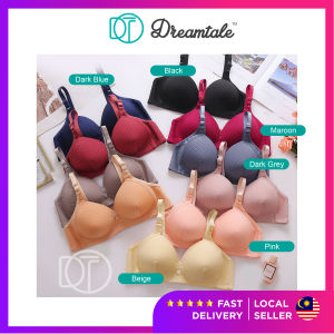 [Plus Size C Cup] Dreamtale Baju Dalam Wanita Stripes Baby Cotton Bra Wireless Bra 3 hook Push Up Bra Coli Wanita WCO289