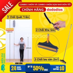 Combo Dọn Nhà 3 Món: Chổi Chà Cọ Nhà Vệ Sinh + Chổi Quét Trần Nhà + Bàn Chải Khe Hẹp - Hãng dododios