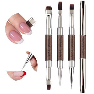 Nail Art Clean Up Brushes Dual-End French Tip Brush 3PCS Set - Flat/Oval/Angled Dual Head Gel Nail Brushes for Polish Mistakes Cuticle Cleaning Acrylic & Polygel Nail Design Painting DIY Tools