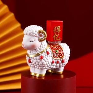 OOC Chinese Style 2027 Goat Year Decoration Statue Rotating Decoration Zodiac Goat Ornament Chinese Good Luck Charm Cartoon Lamb Goat Figurine Spring Festival Gift