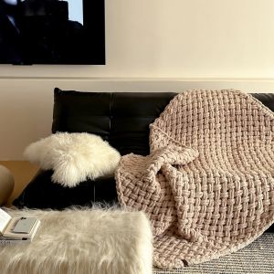 FFBH 130x170cm Hand Woven Yarn Blanket Hand Knitted Throw Blanket Sofa Blanket Home Decor for Bedroom Bed End Decoration 5B9Z4